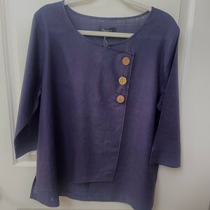 Papillon Deep Purple Blouse with Wooden Buttons